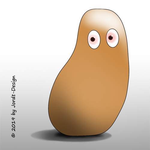 Auch eine Kartoffel muss für Licht und Schatten herhalten. Mit Autodesk Sketchbook (Airbrush) wurde am PC aus 2D durch Licht und Schatten 3D.